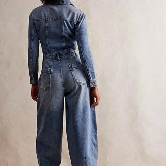 NWT Women's XS Free People CRVY Roulette Barrel Jumpsuit - Picture 4 of 6